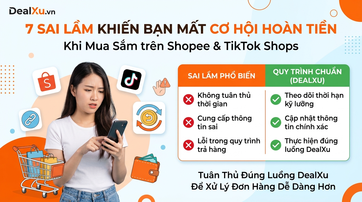 7 lỗi khiến đơn không được ghi nhận hoàn tiền và cách tránh khi mua qua DealXu
